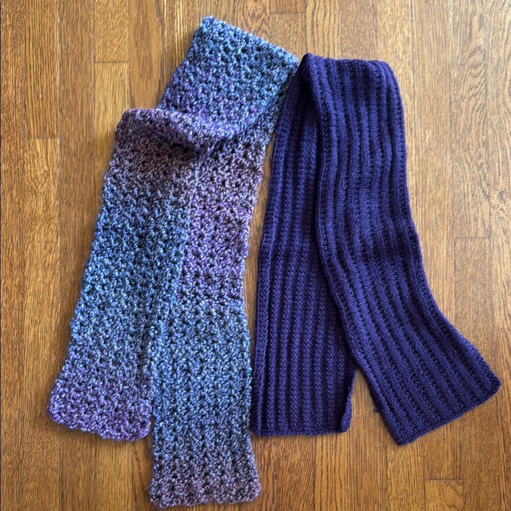 Handmade Knit Scarves in Purple and Blue